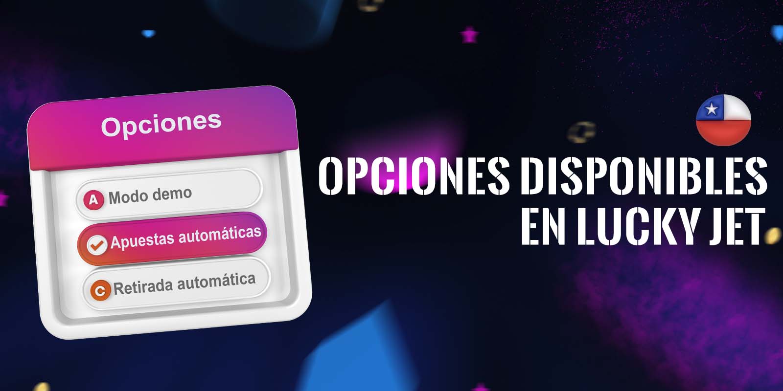 Opciones de modo demo, apuesta automática y retirada automática en Lucky Jet.